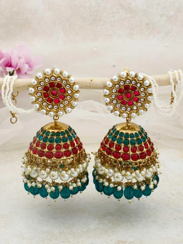 Luxury Crystal Hoop Earrings-Rani Emerald Mrinali Sahara Jhumkis