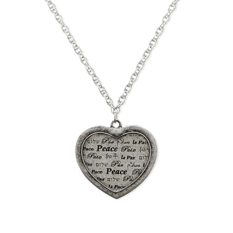 Custom Charm Necklaces-1928 Jewelry Multilingual Peace Heart Pendant Necklace 28"