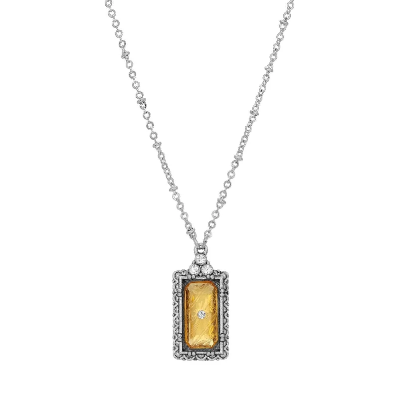 Bar Necklaces-1928 Jewelry Romana Octagon Etched Glass & Crystal Pendant Necklace 18"