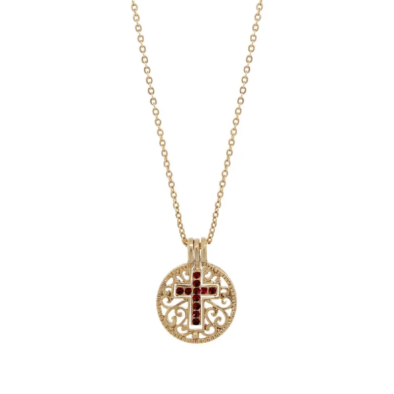 Energy Necklaces-Symbols Of Faith Round Filigree Birthstone Crystal Swinging Cross Pendant Necklace 18"