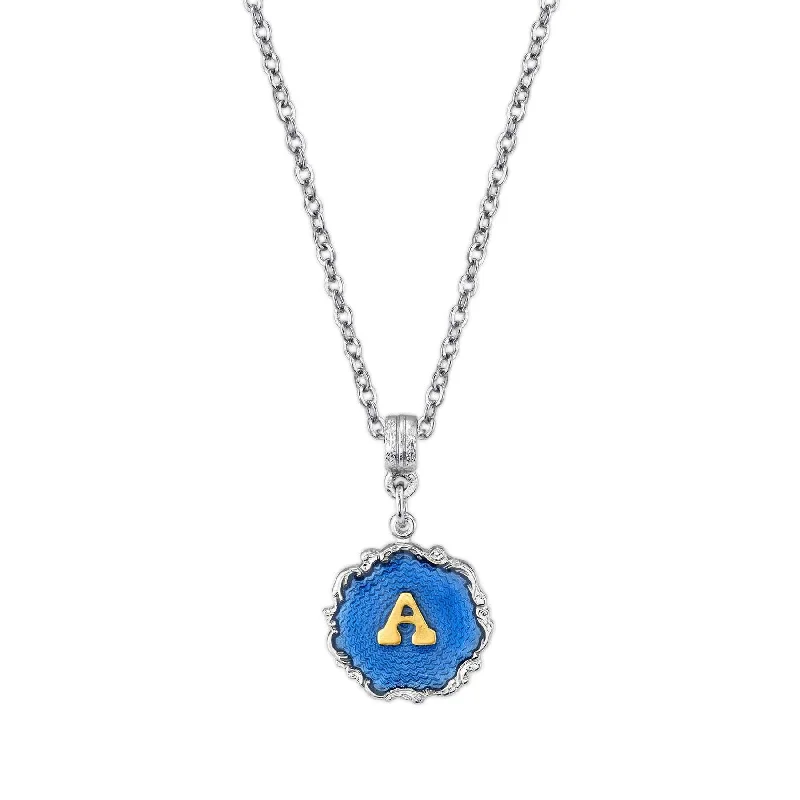 Jewelry Necklaces-1928 Jewelry Sunburst Blue Enamel Initial Necklace 16" + 3" Extender