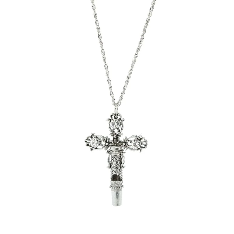 Personalized Necklaces-1928 Jewelry Crystal Filigree Cross Whistle Pendant Necklace 30"