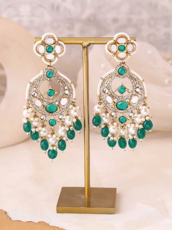 Bold Silver Earrings-Emerald Ishika Chaandbalis