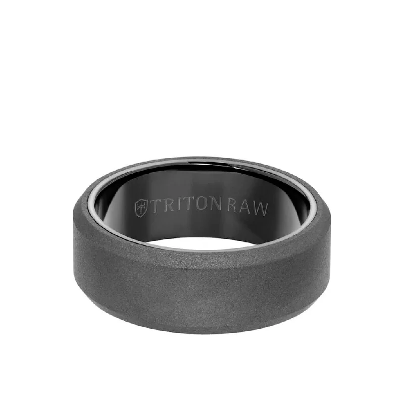 Women’s Engagement Rings with Diamonds-8MM Tungsten RAW Ring - Sandblasted With Black Inside Shine and Bevel Edge