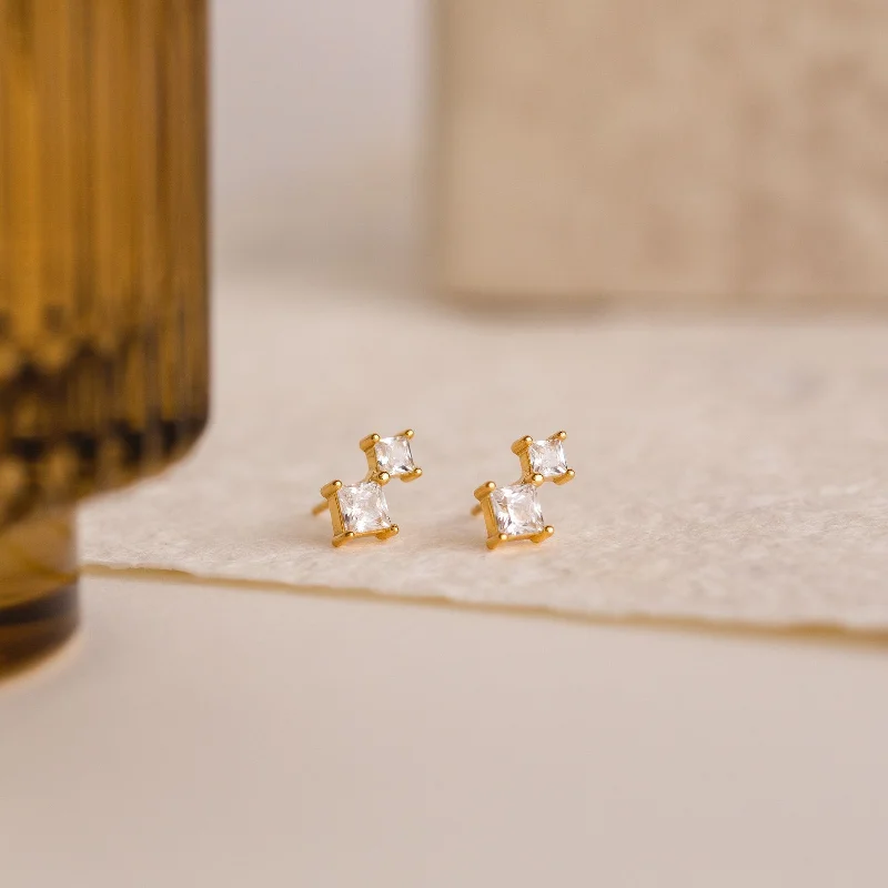 Cute Drop Gemstone Earrings-Aria Diamond Drop Studs