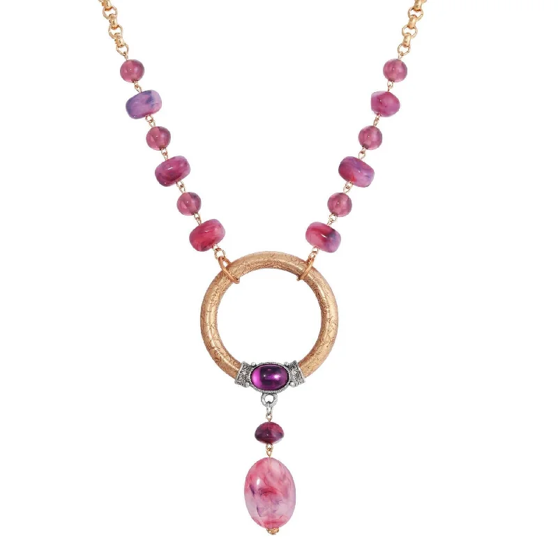 Swarovski Crystal Necklaces-1928 Jewelry Irregular Milk Amethyst Beaded Hoop Drop Necklace 18" + 3" Extension