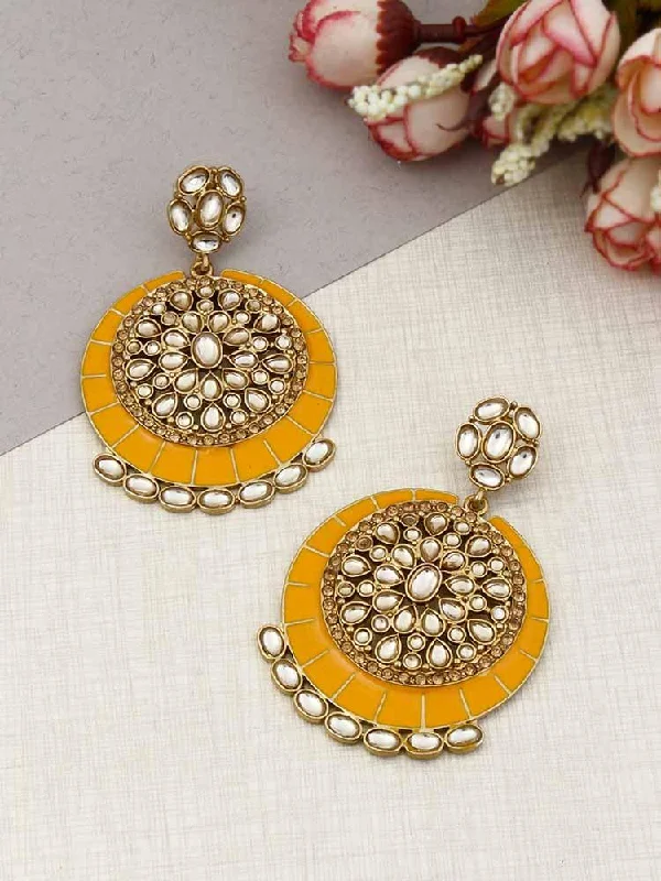 Silver Dangle Earrings-Mustard Sameera Chandbalis - EOSS