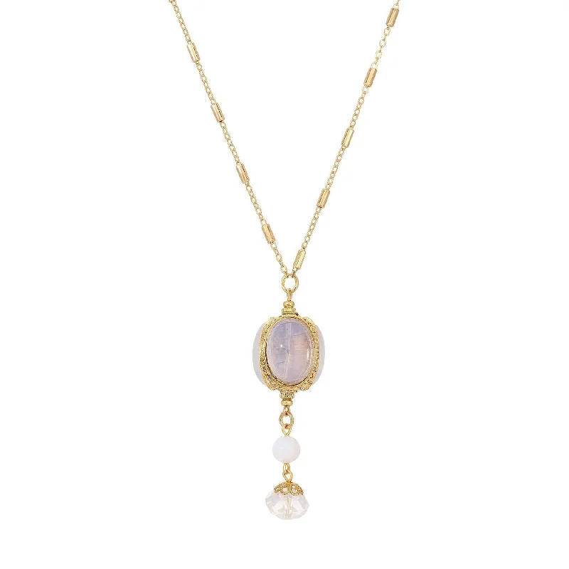 Gold Chain Necklaces-1928 Jewelry White Crystal Opal Stone 3 Sided Spinner Drop Necklace 28"