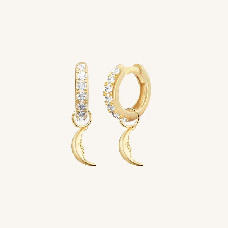 Geometric Gemstone Earrings-Patience Moon Crystal Hoops