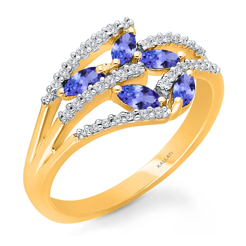 Classic Wedding Rings with Birthstones-Kallati Tanzanite Diamond Ring