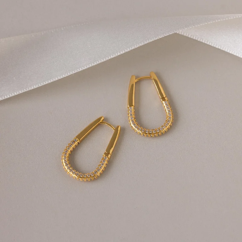 Dainty Hoop Earrings for Women-Bold Pave Oval Hoops