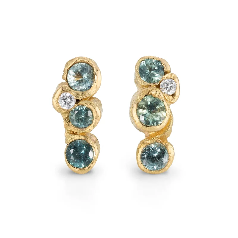 Elegant Gemstone Stud Earrings-Green Ocean Sapphire Spiralis Studs