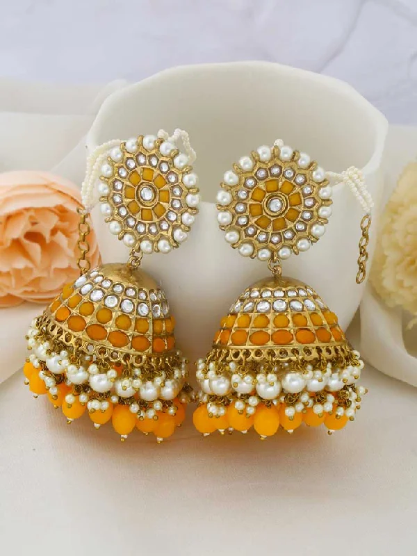 Artistic Silver Drop Earrings-Mustard Mrinali Sahara Jhumkis