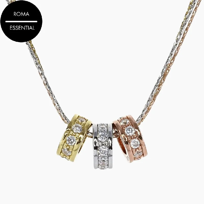 Zodiac Necklaces-Radiance 3-Ring Necklace with Brilliant CZ Accents in Gold, Rhodium and Rose Gold