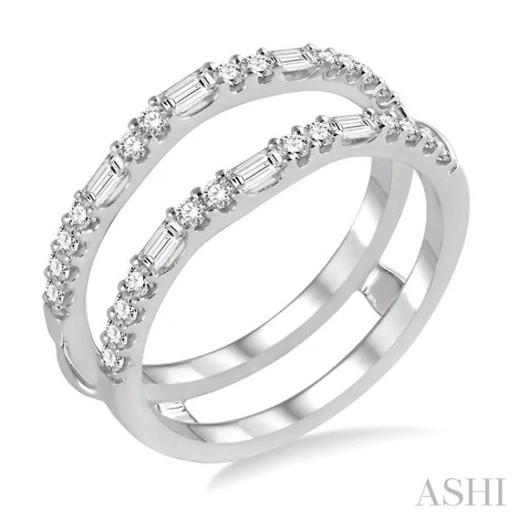 Designer Engagement Ring Sets-1/2 Ctw Baguette and Round Cut Diamond Insert Ring in 14K White Gold