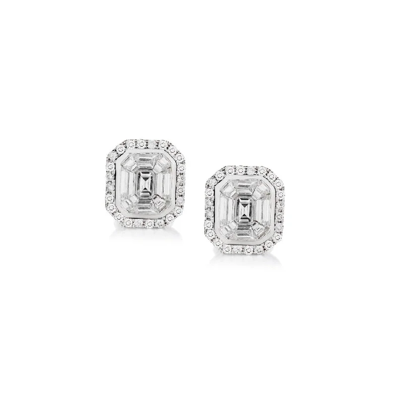 Elegant Gemstone Earrings-BAGUETTE & DIAMOND FRAME STUD EARRINGS