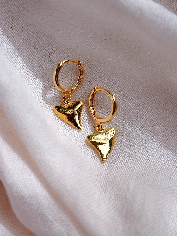 Modern Gold Drop Earrings-Gold Shark Tooth Hoop Earrings - Nahu