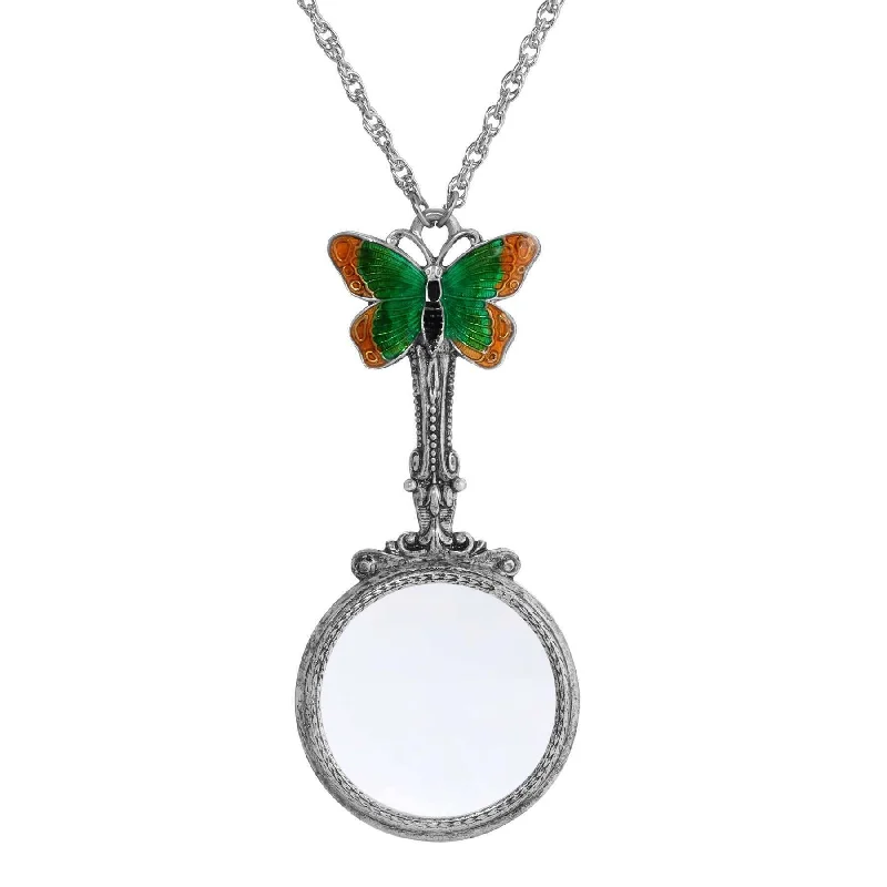 Anniversary Necklaces-1928 Jewelry Metamorphic Butterfly Magnifying Glass Necklace 28" - Magnification Power: 1-2X