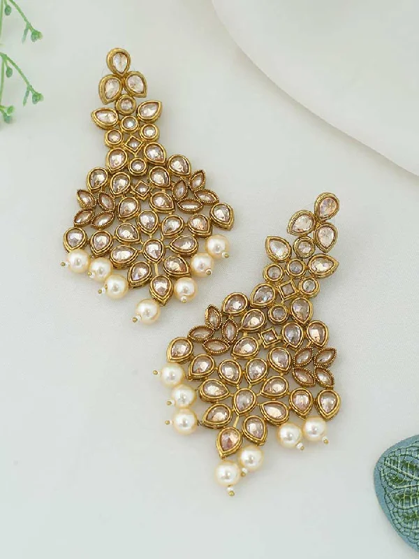 Large Pearl Earrings-Golden Karnam Dangler Earrings