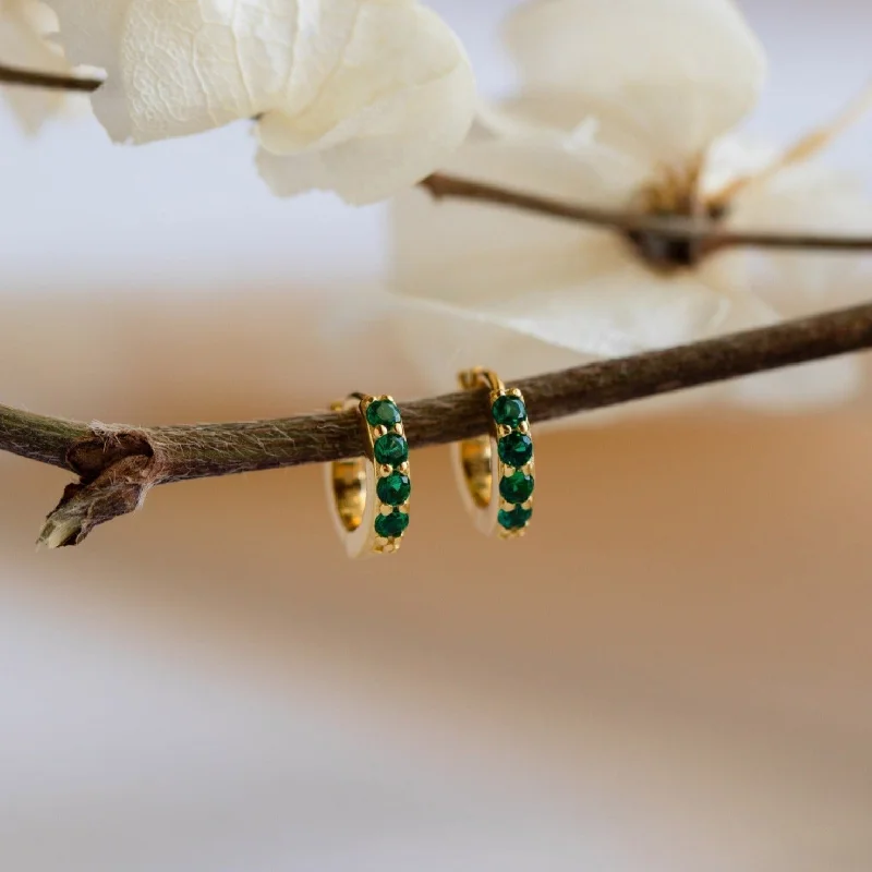 Classic Gemstone Earrings-Elise Emerald Huggies