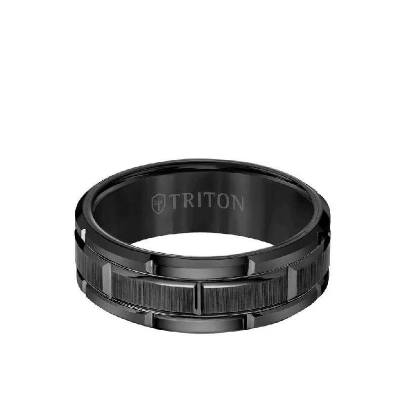 Custom Vintage Promise Rings-8MM Tungsten Carbide Ring - Brick Pattern Center and Flat Edge