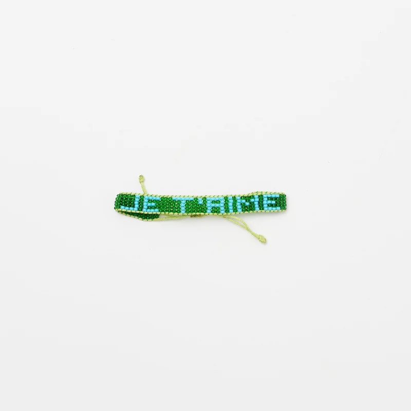 Handcrafted Birthstone Bracelets for Women-Woven JE T'AIME Bracelet - Green/Turquoise