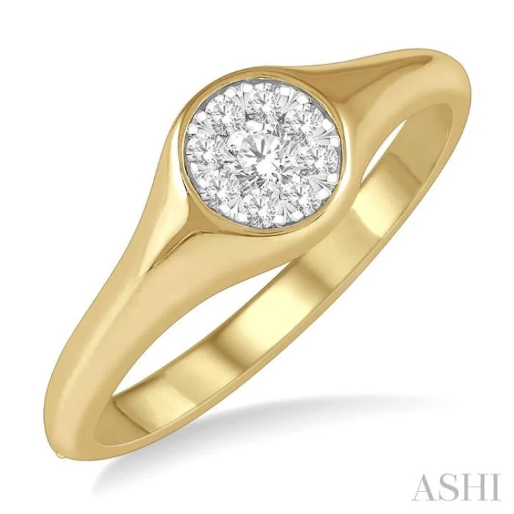 Custom Gemstone Wedding Bands with Diamonds-1/6 ctw Round Shape Lovebright Diamond Ring in 14K Yellow and White Gold