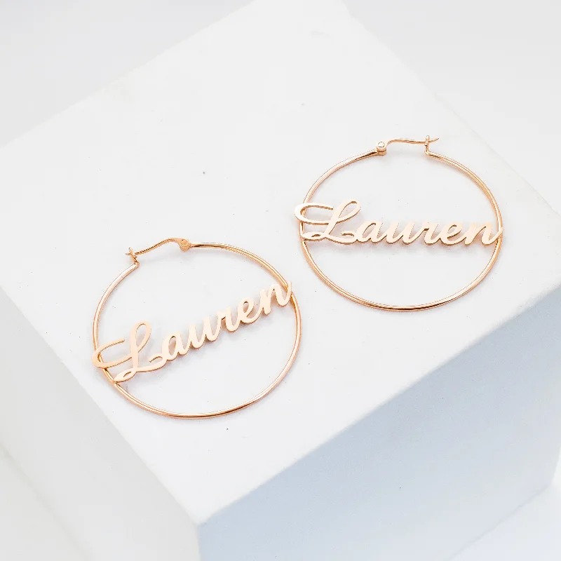 Gemstone Hoop Earrings-Classic Name Hoops