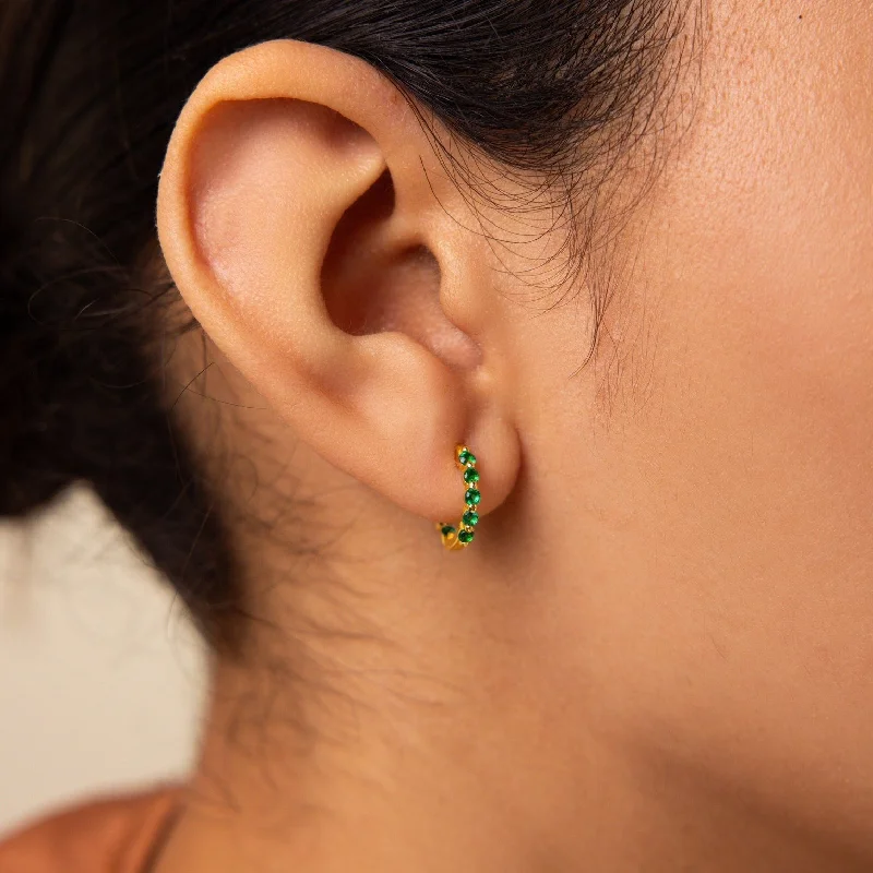 Geometric Stud Earrings-Inside Out Emerald Huggies