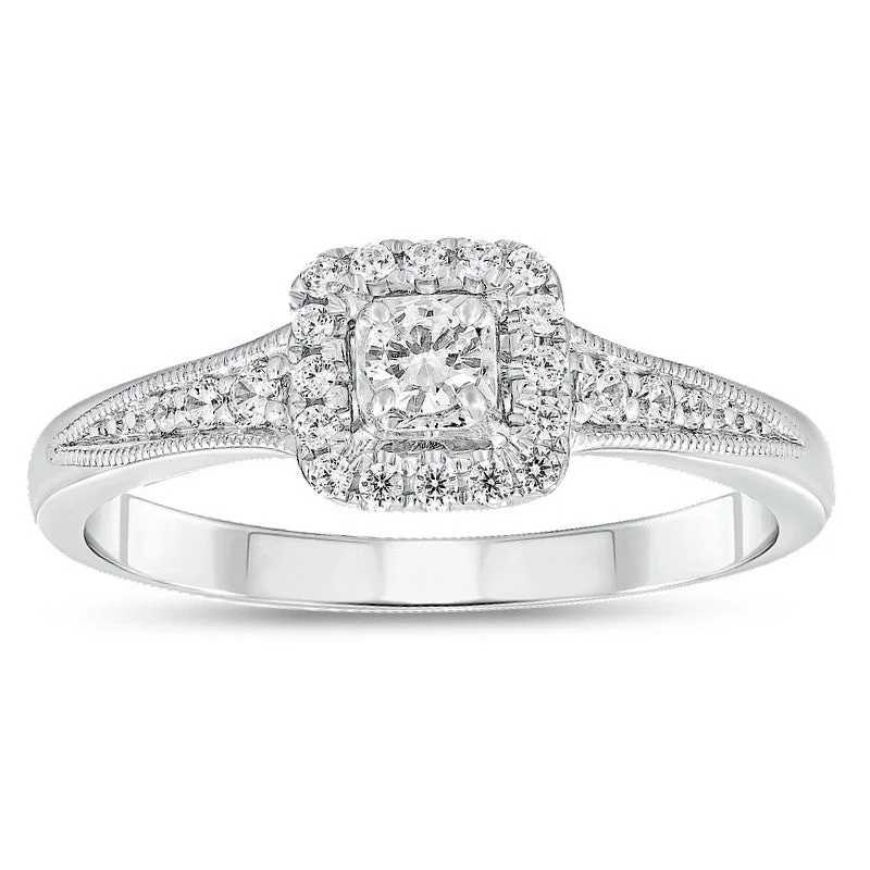 Handmade Promise Engagement Rings-1/4ctw Diamond Halo Ring