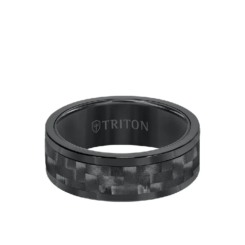 Custom Made Men’s Wedding Bands-8MM Tungsten and Carbon Fiber Ring