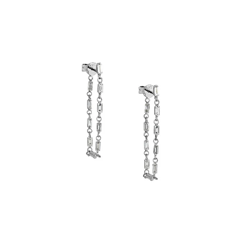 Simple Drop Earrings-BAGUETTE CHAIN DROP EARRINGS