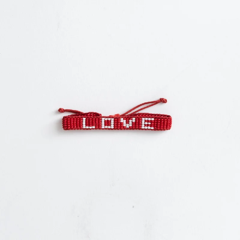 Customizable Charm Bracelets with Initials-Woven LOVE Bracelet - Red/White