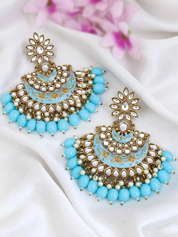 Crystal Enamel Earrings-Baby Blue Ajaya Chandbalis