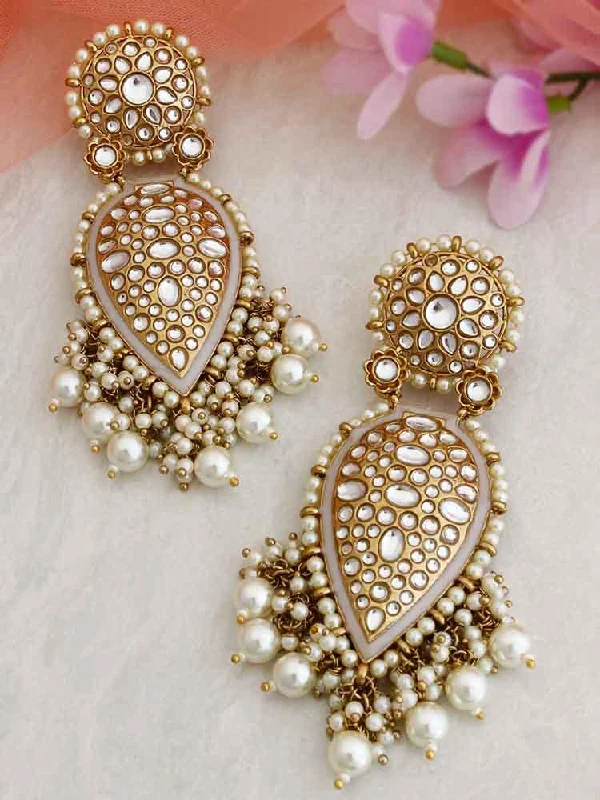 Trendy Crystal Earrings-Ivory Chaitali Chandbalis