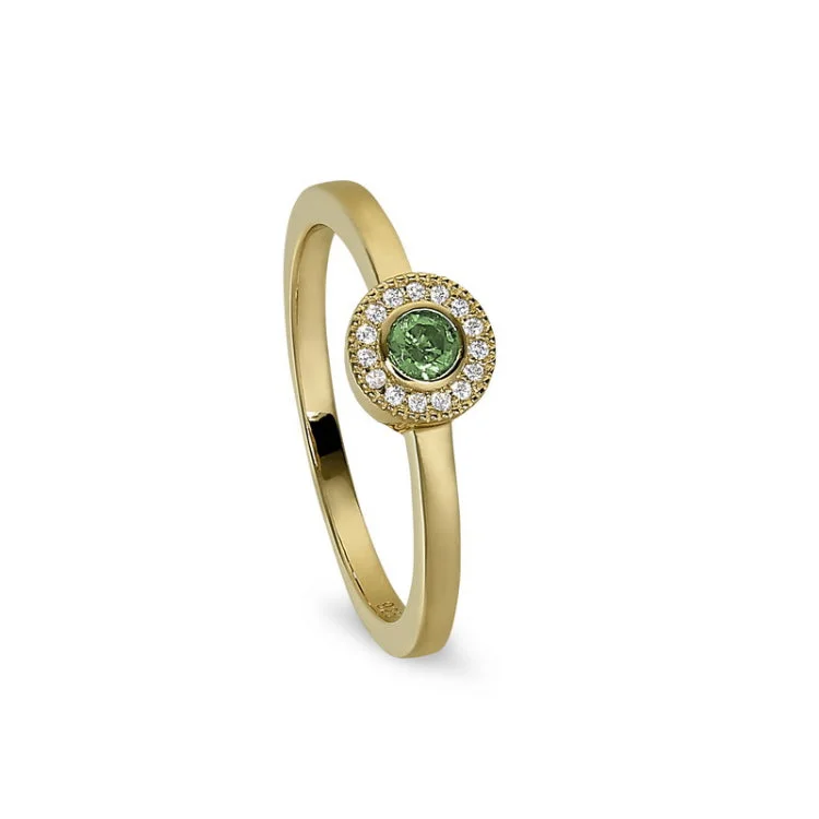 Gemstone Wedding Rings for Women-Gold Finish Sterling Silver Micropave Round Simulated Peridot Ring with Simulated Diamonds Size 4