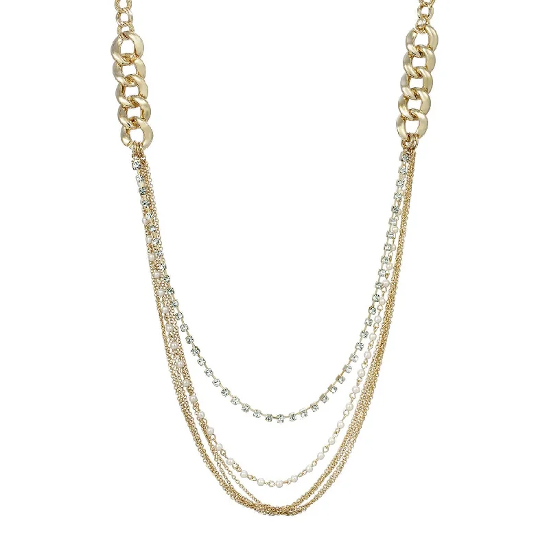 Love Necklaces-1928 Jewelry Classic Faux Pearl & Crystal Link Chain Necklace 32"