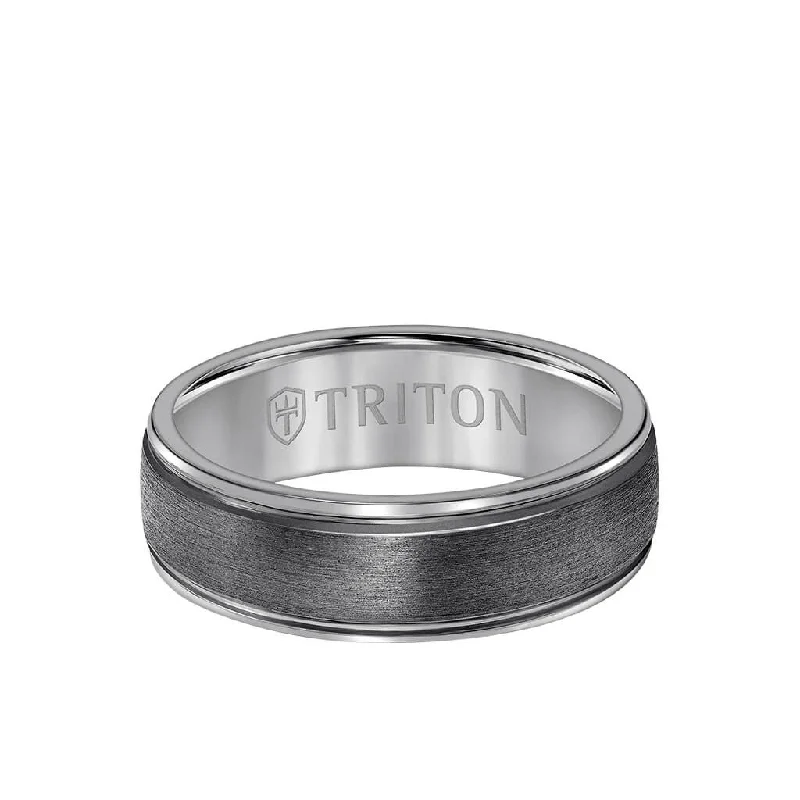 Custom Vintage Promise Rings-7MM Tantalum Ring -  Crystalline Finish Dome with Edge Lines