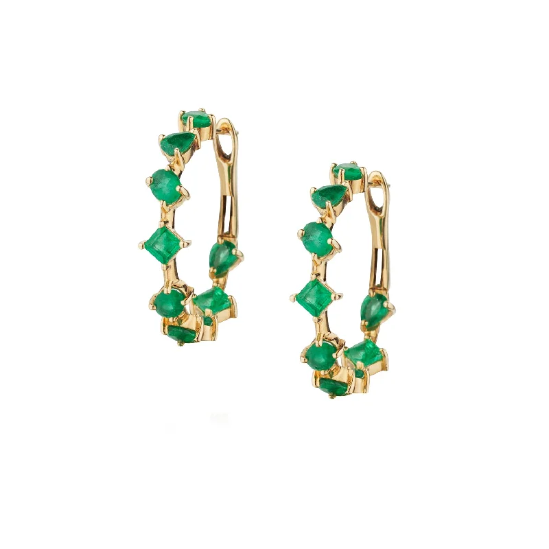 Handmade Crystal Earrings-EMERALD HOOPS