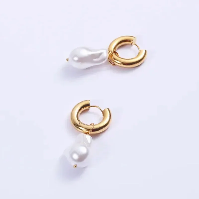 Custom Hoop Drop Earrings-Hanging Pearl Hoop Earrings