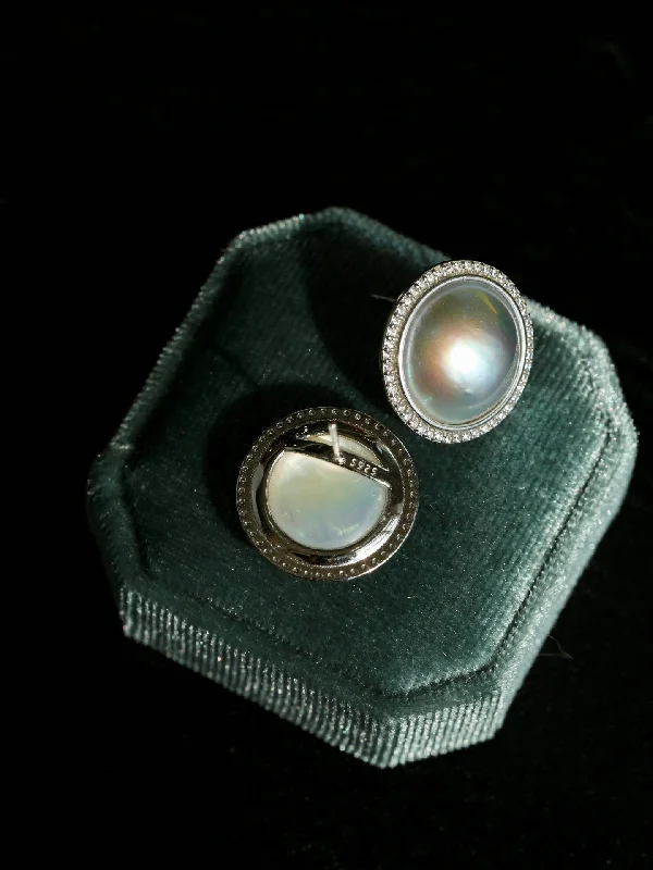 Simple Drop Earrings for Women-Surrounding Diamond Mabe Pearl Earrings