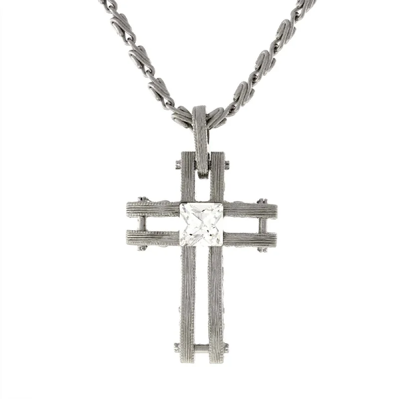 Textured Necklaces-Symbols Of Faith Square Austrian Crystal Cross Pendant Necklace 18"