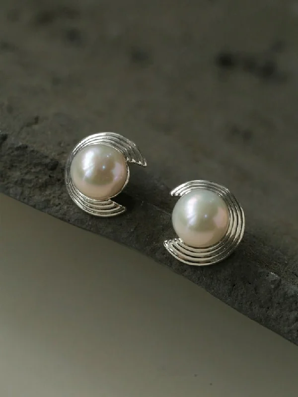 Simple Drop Gemstone Earrings-Simple Spiral Pearl Stud Earrings