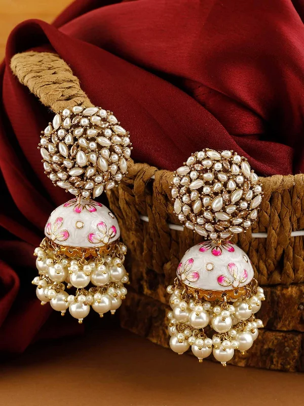 Trendy Silver Earrings-Ivory Daliha Jhumkis - EOSS