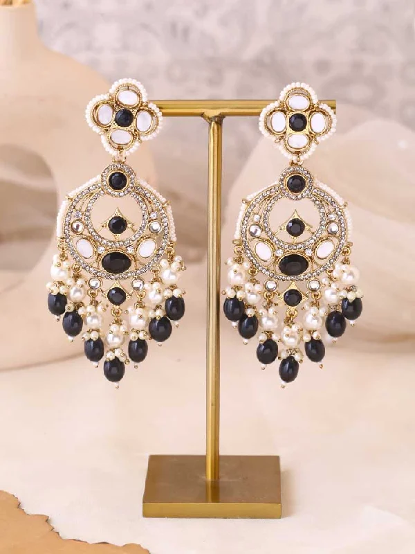 Sparkling Drop Earrings-Jet Ishika Chaandbalis