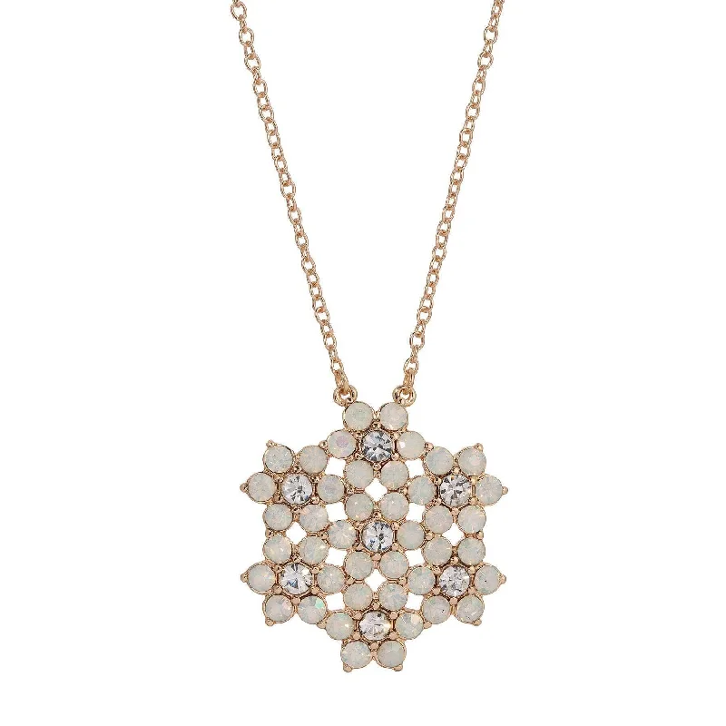 Trendy Pendant Necklaces-1928 Jewelry Opal Radiance Stone & Crystal Snowflake Pendant Necklace 16" + 3" Extender