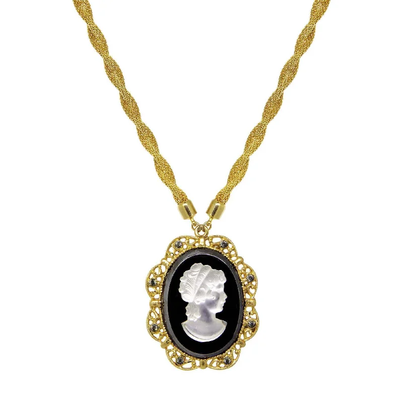 One-Of-A-Kind Necklaces-1928 Jewelry Golden Era Noir Et Clair Cameo Necklace 16" + 3" Extension