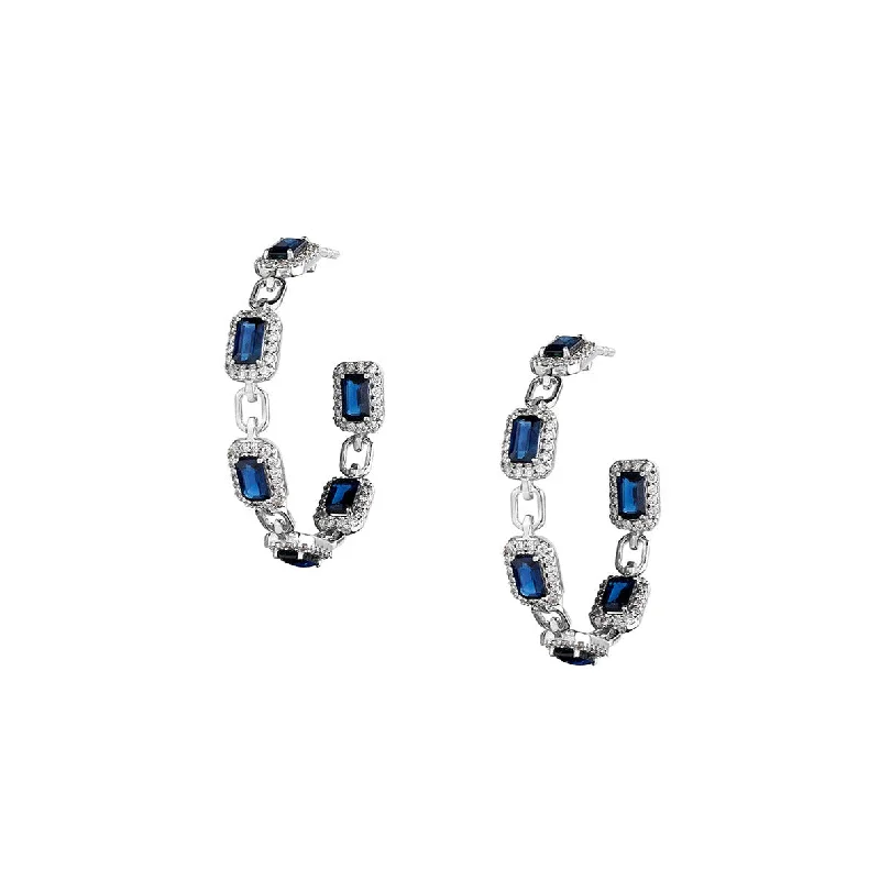 Large Pearl Earrings-BLUE SAPPHIRE & DIAMOND HOOP EARRINGS