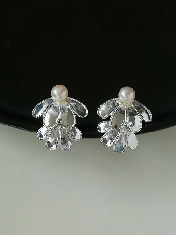 Custom Silver Earrings-Ethnic Style Double Soma Flowers Pearl Earrings