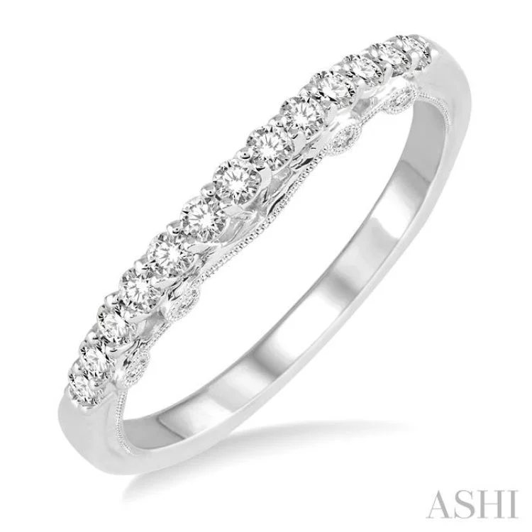 Custom Wedding Bands for Her-1/3 Ctw Round Cut Diamond Wedding Band in 14K White Gold